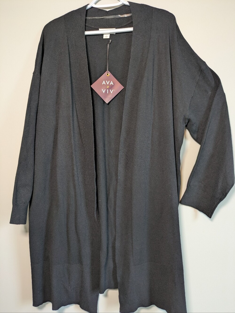 Ava & Viv | Long Cardigan Open Front Black Medium Weight Office | 1X | NWT